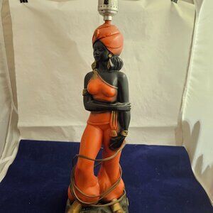 Vintage Blackamoor Nubian MCM Genie Lamp Red Chalkware Works
